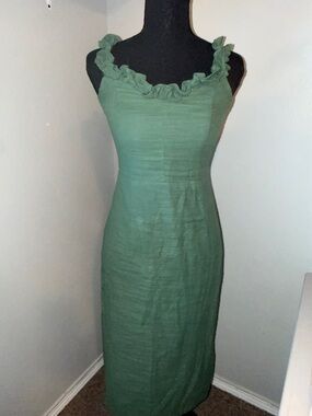 Petal & Pup Green Ruffle-Trim Midi Dress